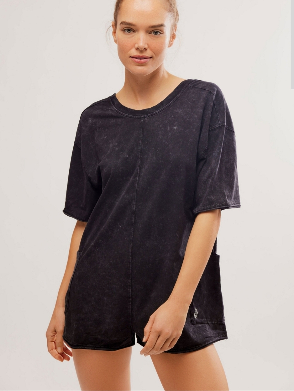 Free People Hot Shot Tee Romper In Black